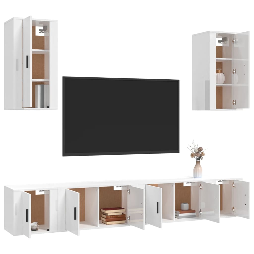 vidaXL 6 Piece TV Cabinet Set High Gloss White Engineered Wood