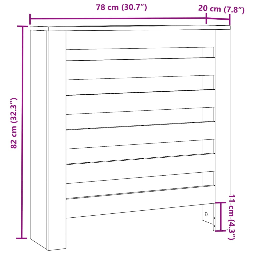 vidaXL Radiator Cover White 78x20x82 cm Engineered Wood