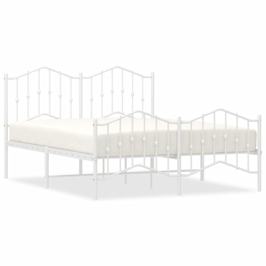 vidaXL Metal Bed Frame without Mattress with Footboard White 135x190 cm Double