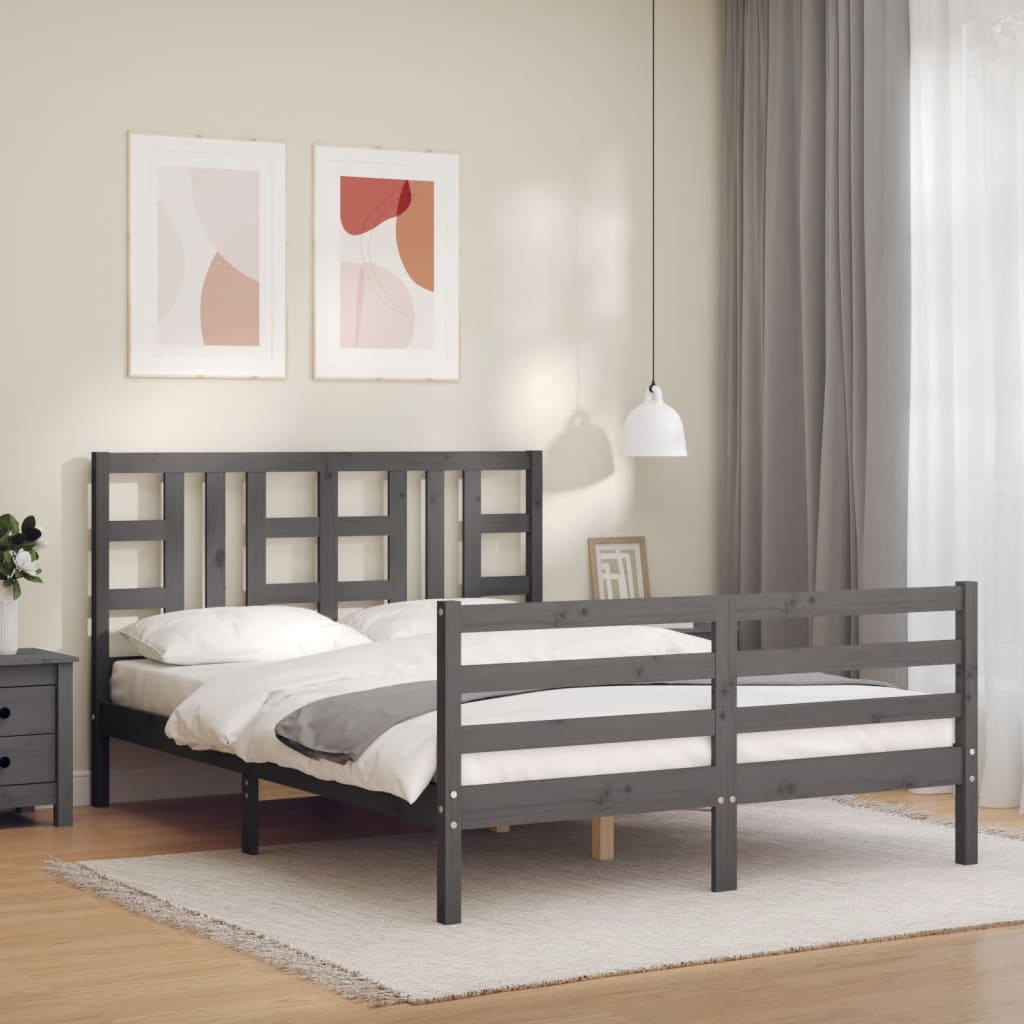 vidaXL Bed Frame without Mattress Grey 140x190 cm Solid Wood Pine