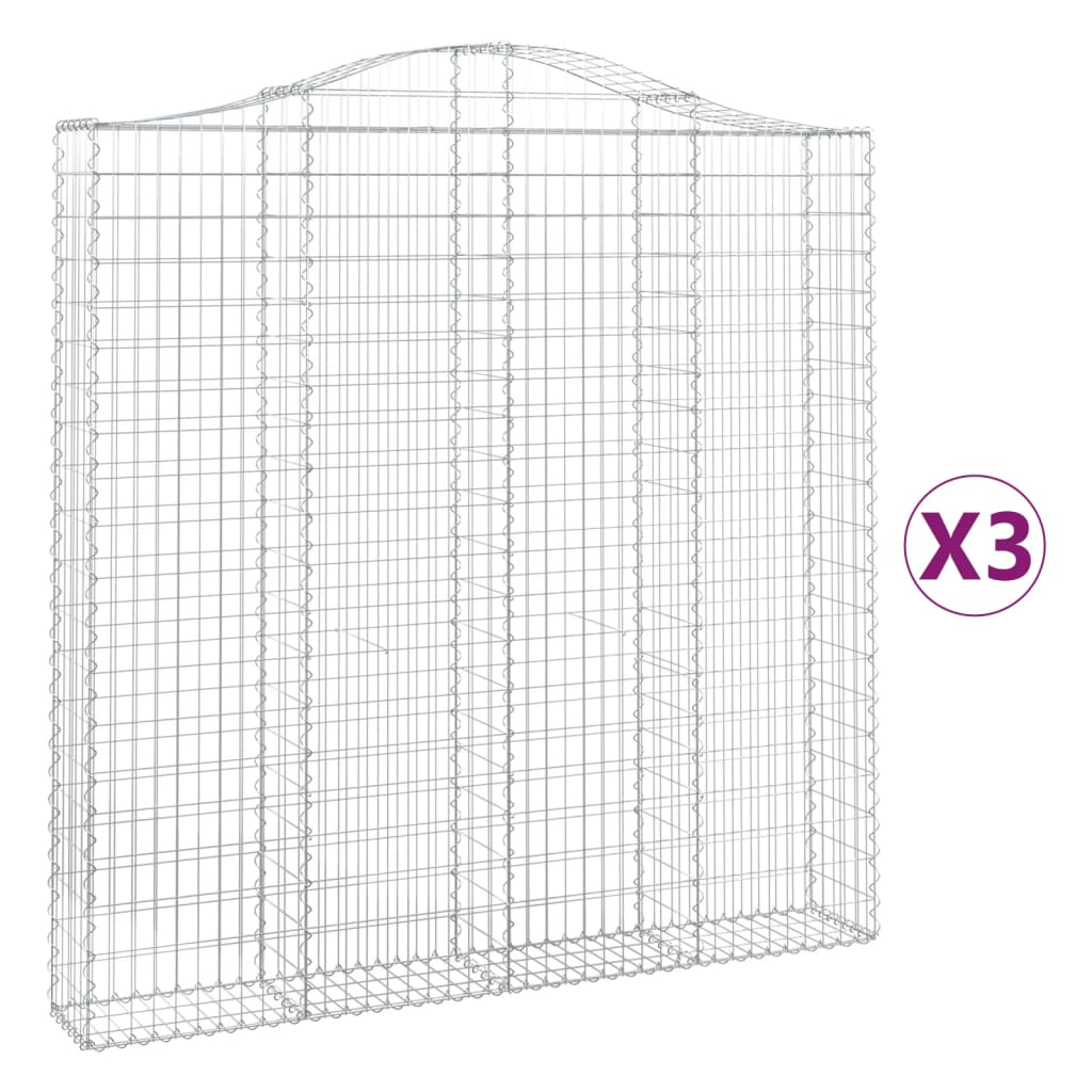 vidaXL Arched Gabion Baskets 3 pcs 200x30x200/220 cm Galvanised Iron