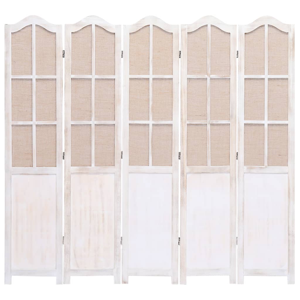 vidaXL 5-Panel Room Divider White 175x165 cm Fabric