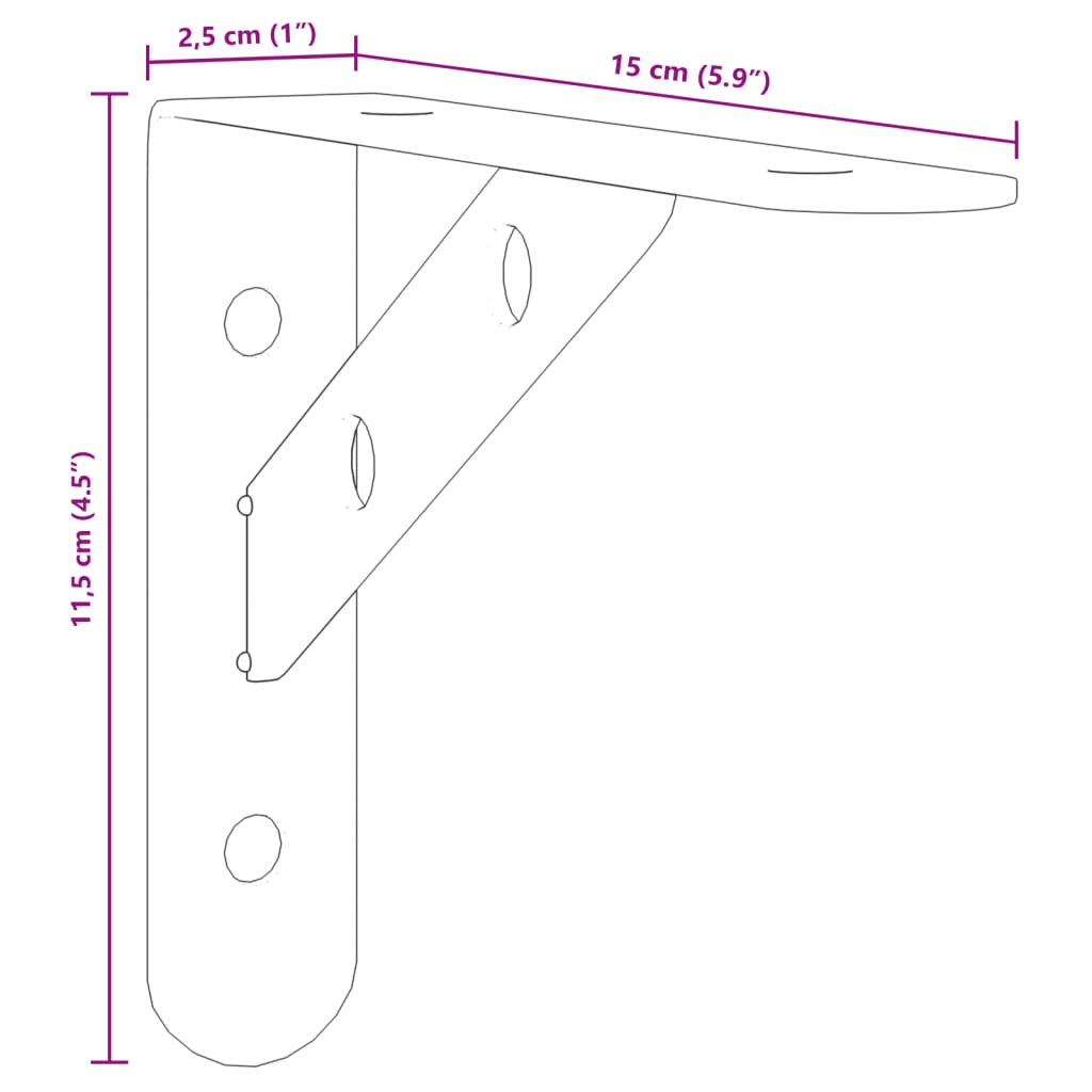 vidaXL Shelf Brackets 4 pcs 15x2.5x11.5 cm Silver Stainless Steel