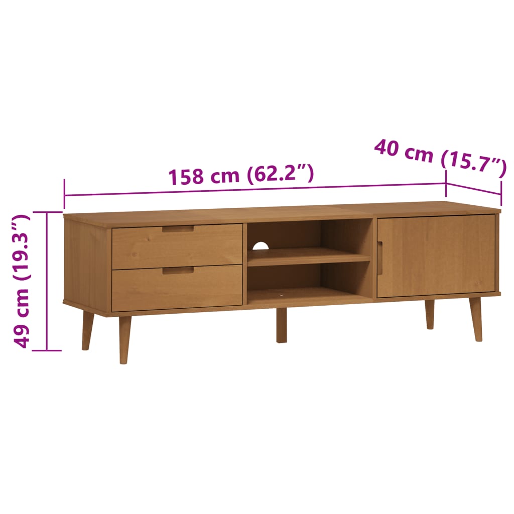 vidaXL TV Cabinet MOLDE Brown 158x40x49 cm Solid Wood Pine