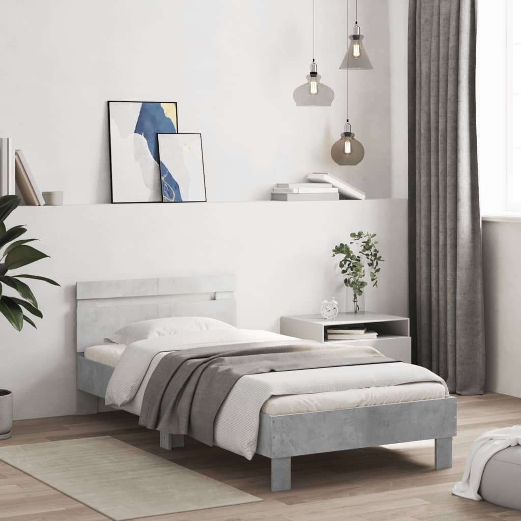 vidaXL Bed Frame without Mattress with Headboard Concrete Grey 100x200 cm