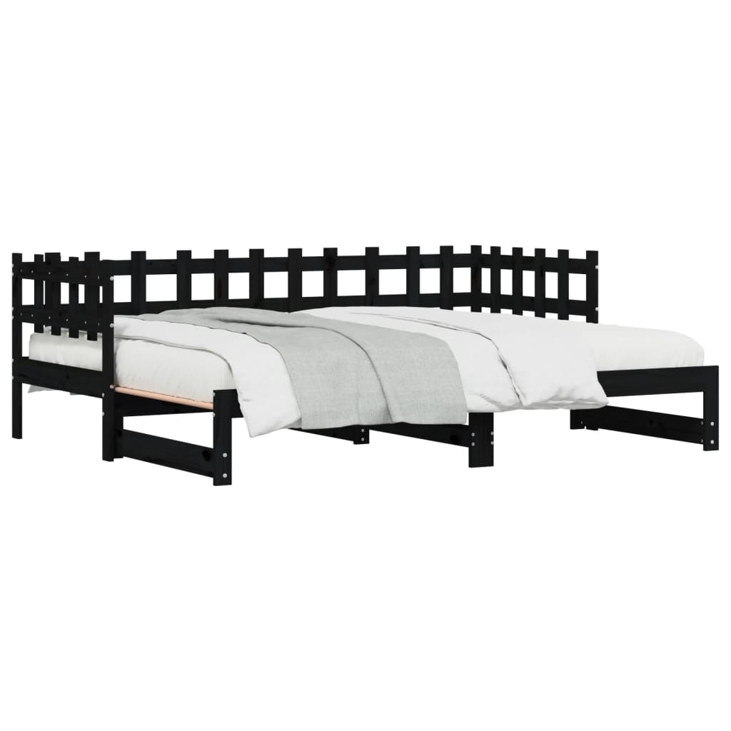 vidaXL Pull-out Day Bed without Mattress Black 2x(90x200) cm Solid Wood