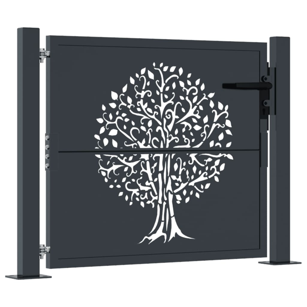 vidaXL Garden Gate Anthracite 105x105 cm Steel Tree Design