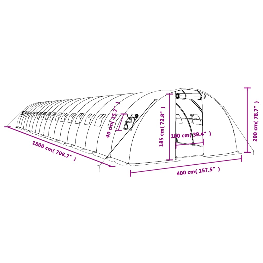 vidaXL Greenhouse with Steel Frame Green 72 m² 18x4x2 m