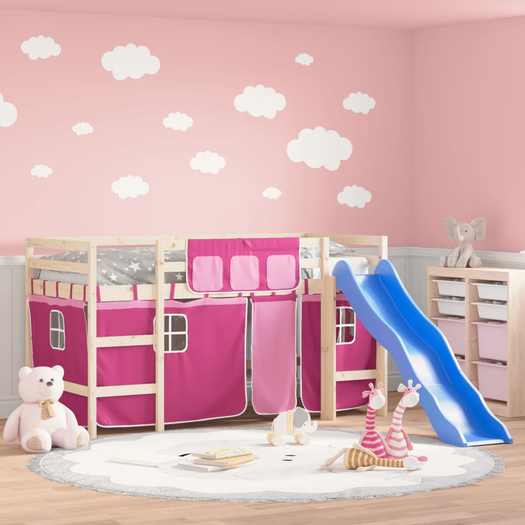 vidaXL Kids' Loft Bed with Curtains without Mattress Pink 80x200 cm