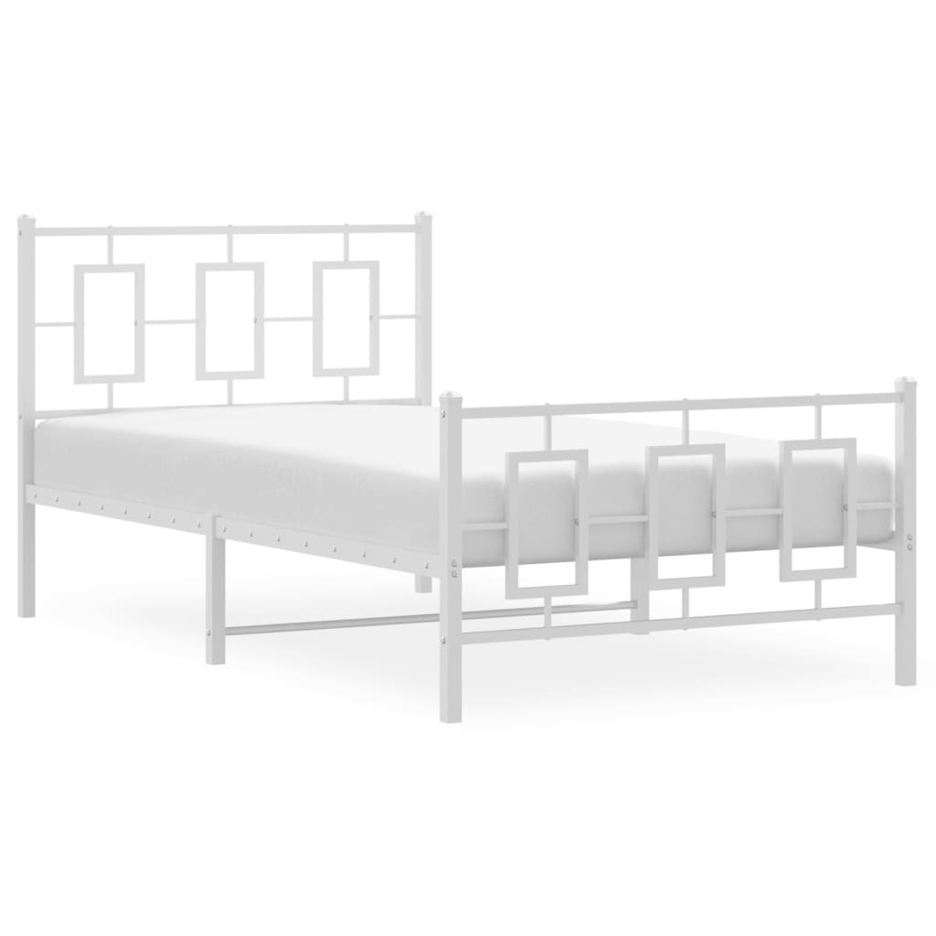 vidaXL Metal Bed Frame without Mattress with Footboard White 100x200 cm