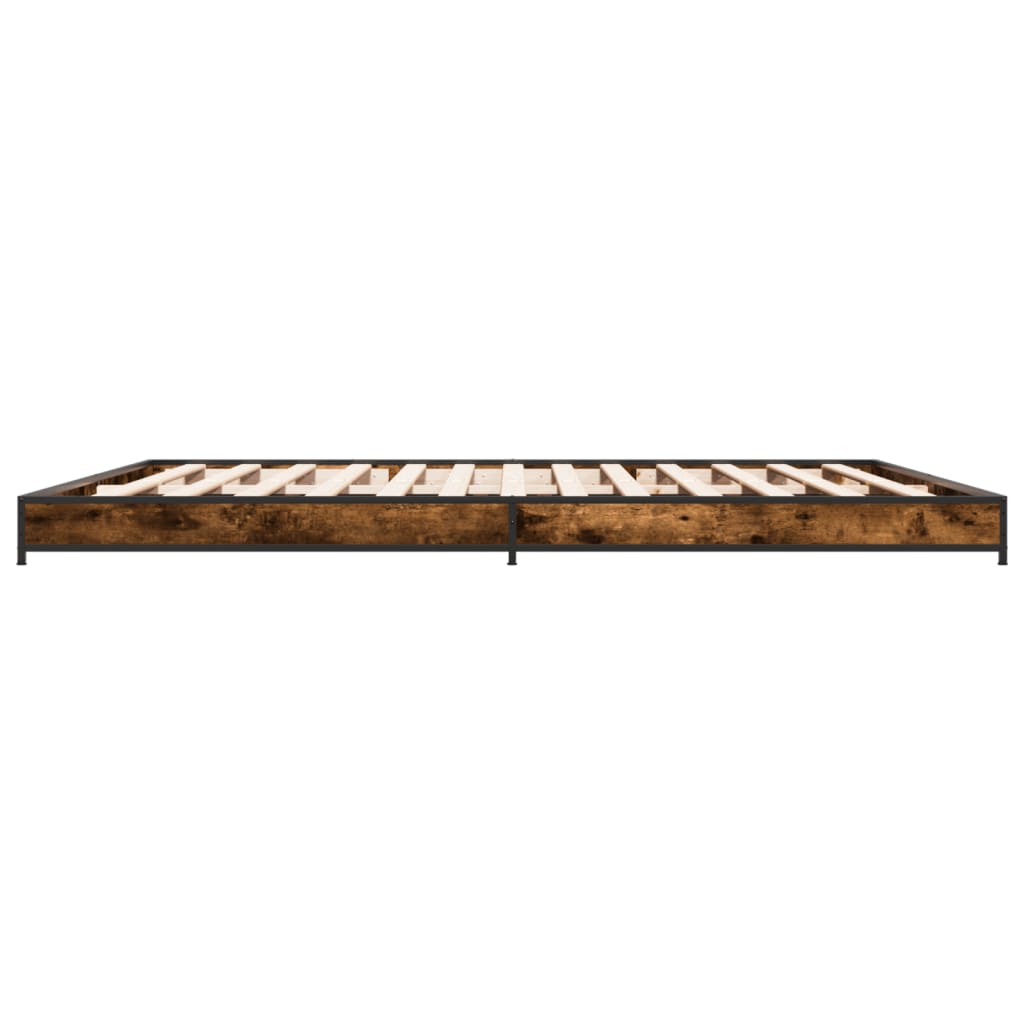 vidaXL Bed Frame Smoked Oak 160x200 cm Engineered Wood and Metal