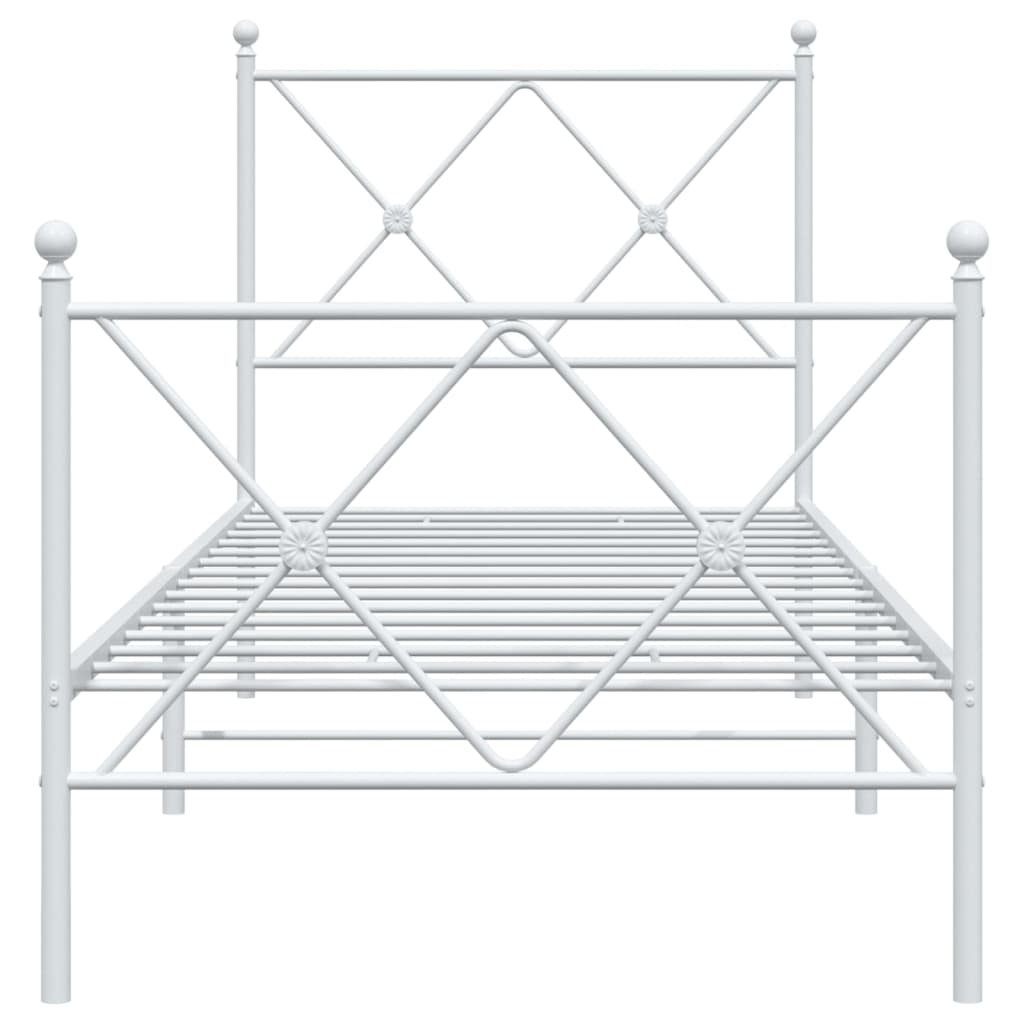 vidaXL Metal Bed Frame without Mattress with Footboard White 75x190 cm Small Single