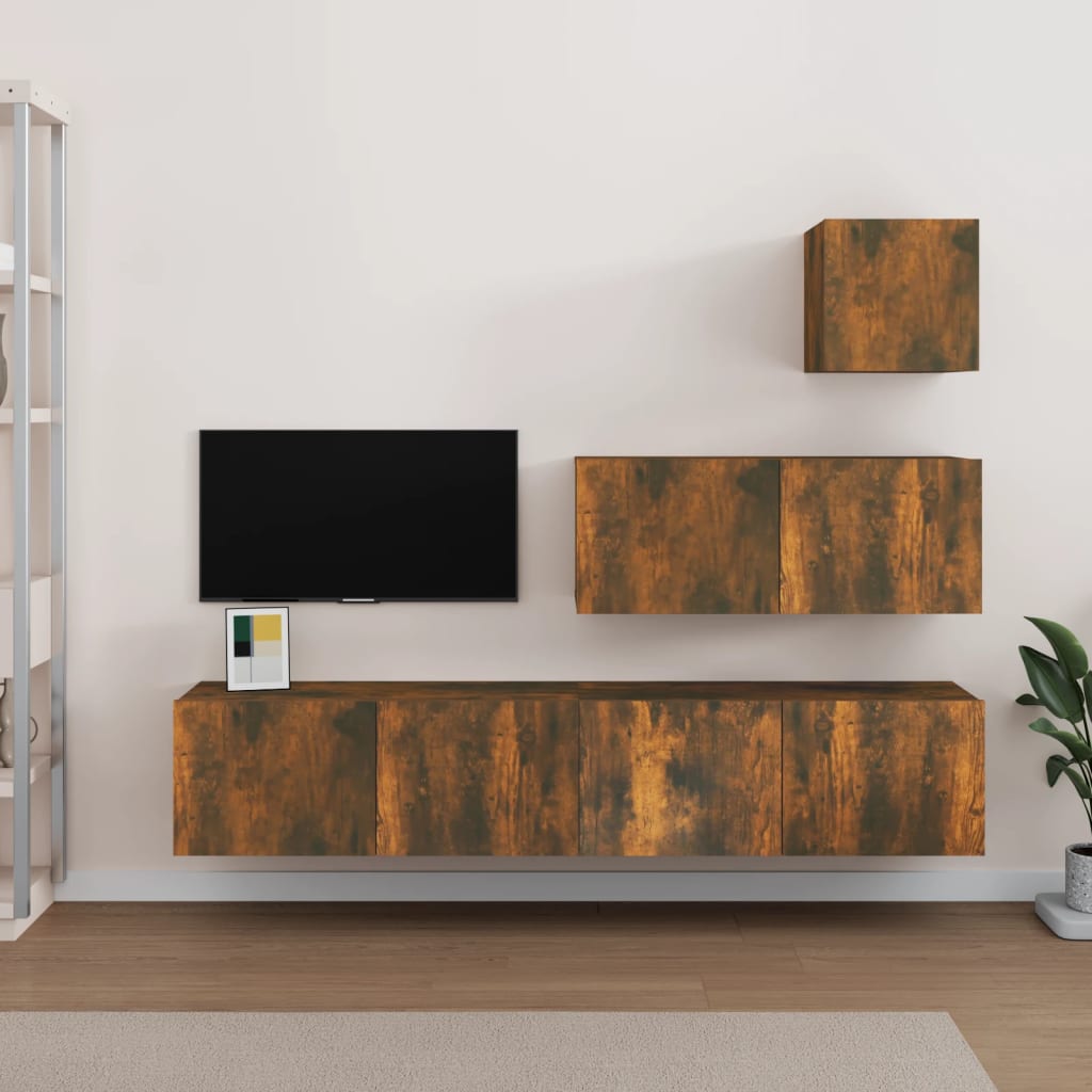 vidaXL 4 Piece TV Cabinet Set Smoked Oak Engineered Wood