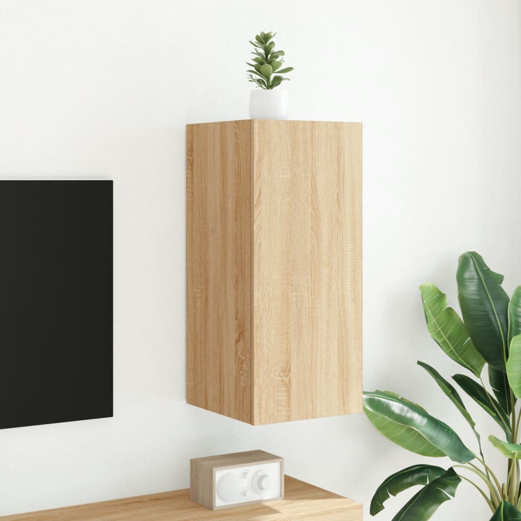 vidaXL TV Wall Cabinet with LED Lights Sonoma Oak 30.5x35x70 cm