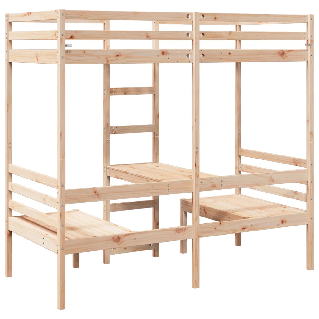 vidaXL Loft Bed Frame with Desk and Chairs 75x190cm Solid Wood Pine