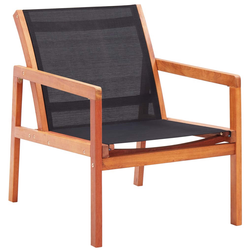 vidaXL Garden Lounge Chair Black Solid Eucalyptus Wood and Textilene