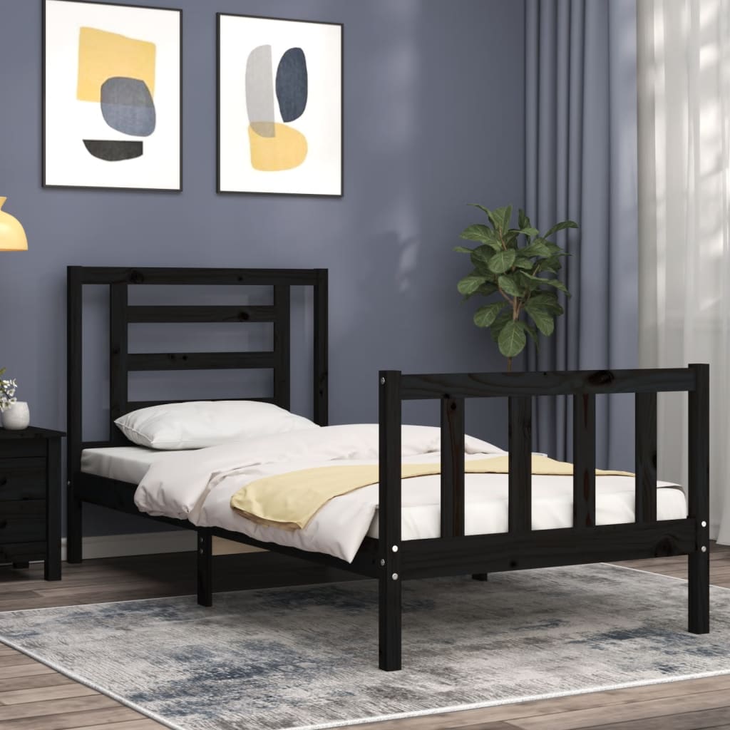 vidaXL Bed Frame without Mattress Black 90x200 cm Solid Wood Pine