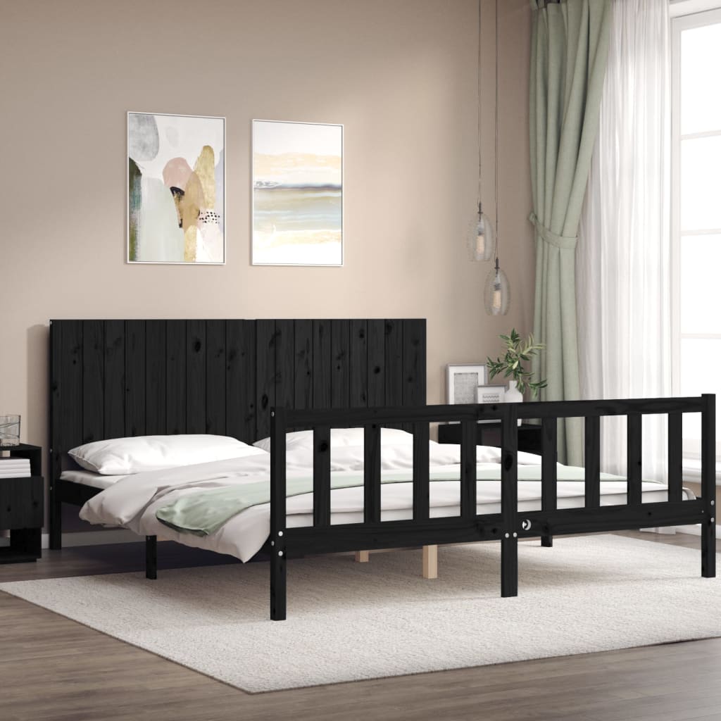 vidaXL Bed Frame without Mattress Black Super King Size Solid Wood Pine