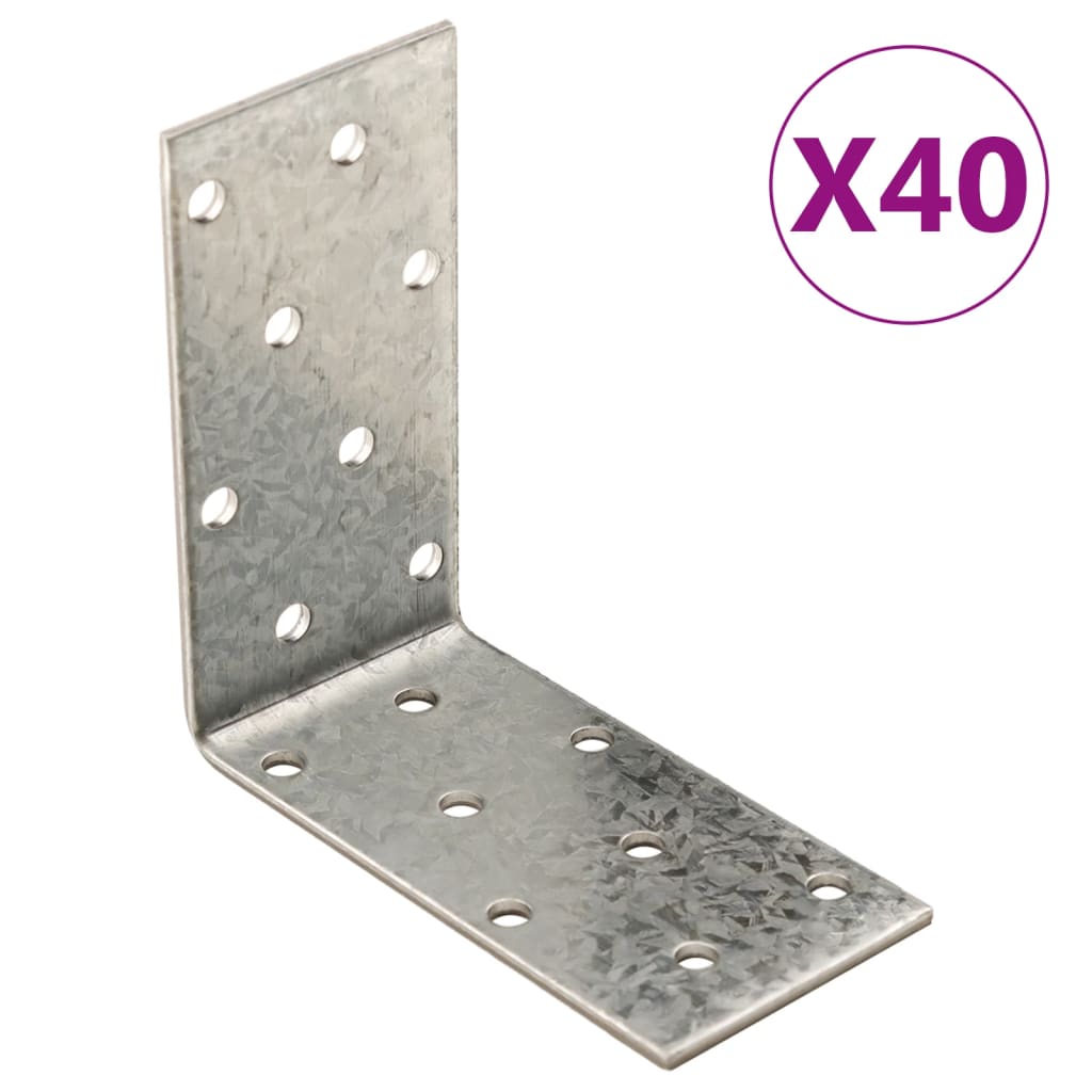 vidaXL Angle Brackets 40 pcs 2 mm 80x40x80 mm Galvanised Steel