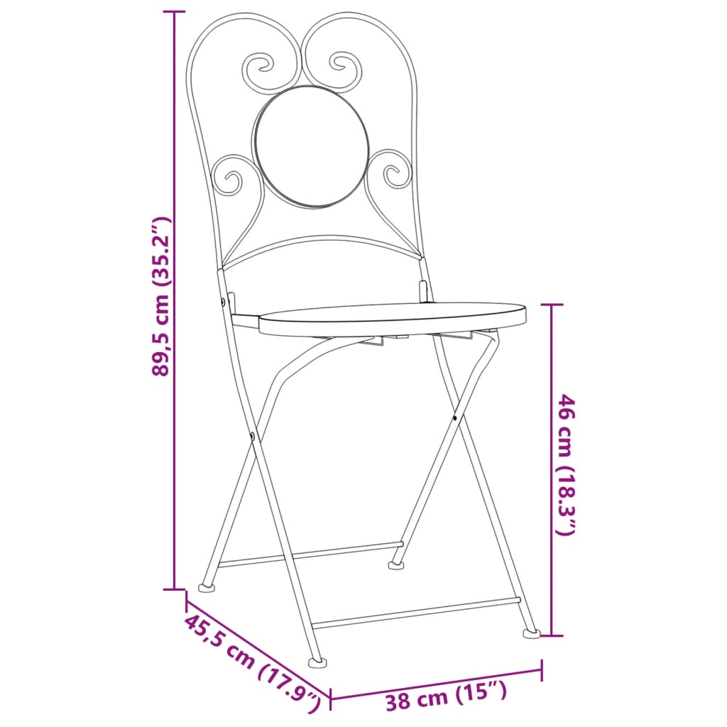 vidaXL Bistro Chairs Foldable 2 pcs Blue and White Ceramic