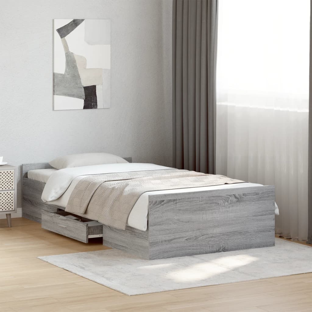 vidaXL Bed Frame with Drawers without Mattress Grey Sonoma 90x190 cm Single