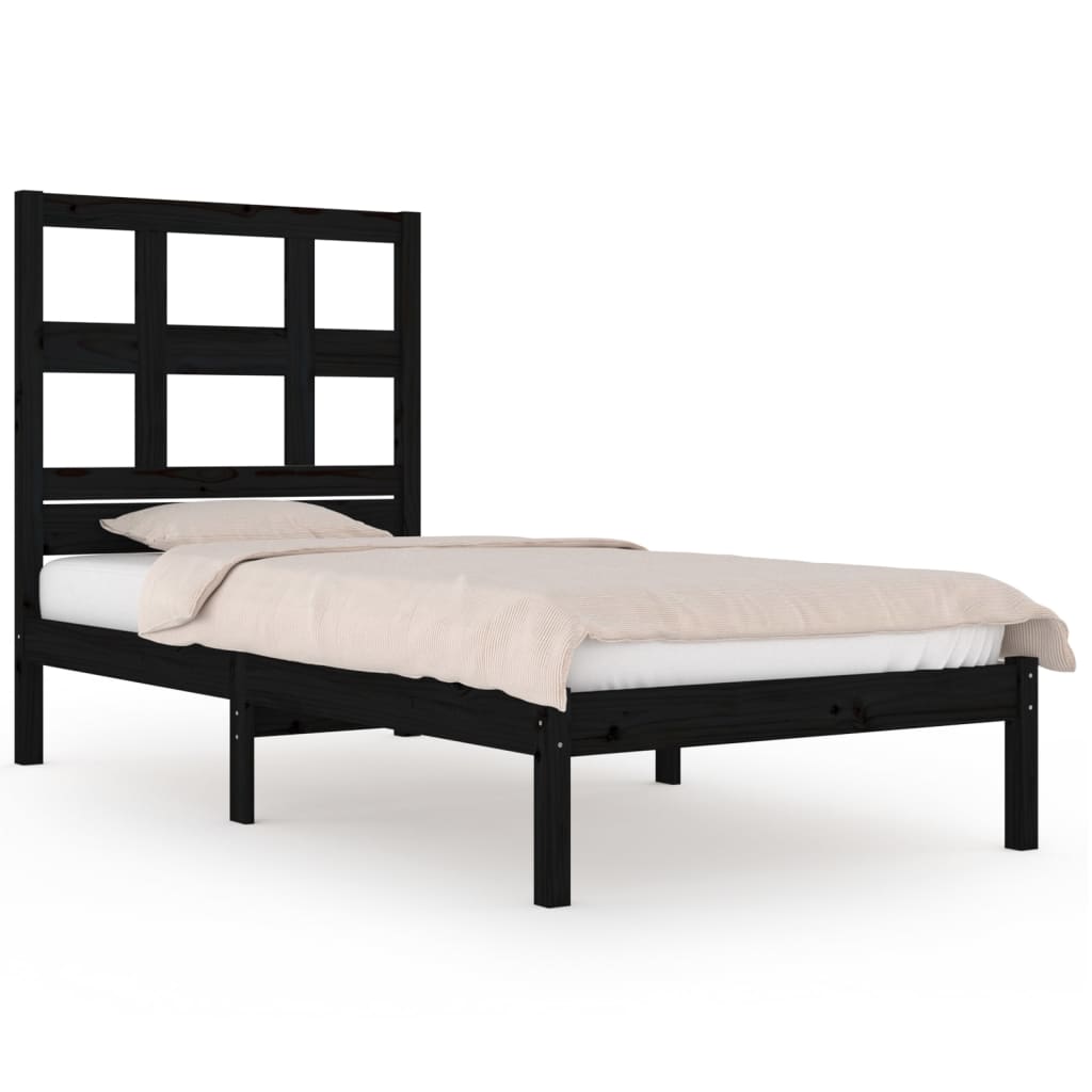 vidaXL Bed Frame without Mattress Black 90x190 cm Single Solid Wood Pine