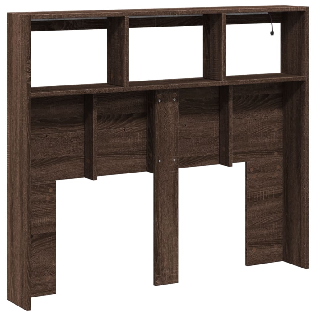 vidaXL Headboard Cabinet with LED Brown Oak 120x17x102 cm