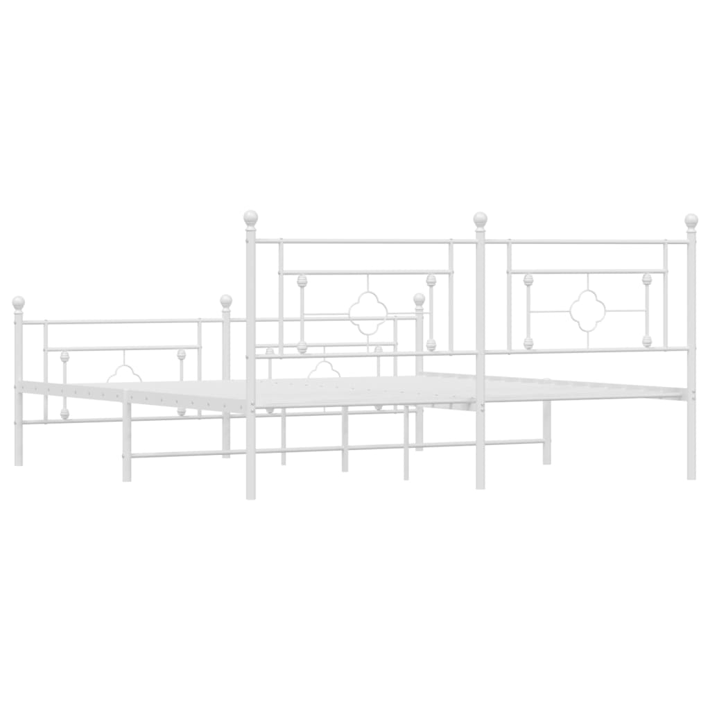 vidaXL Metal Bed Frame without Mattress with Footboard White 180x200 cm Super King