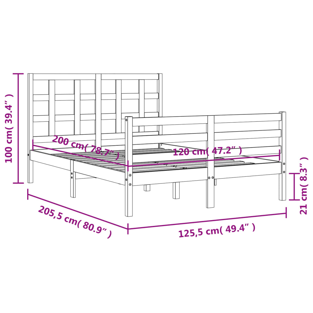 vidaXL Bed Frame without Mattress 120x200 cm Solid Wood