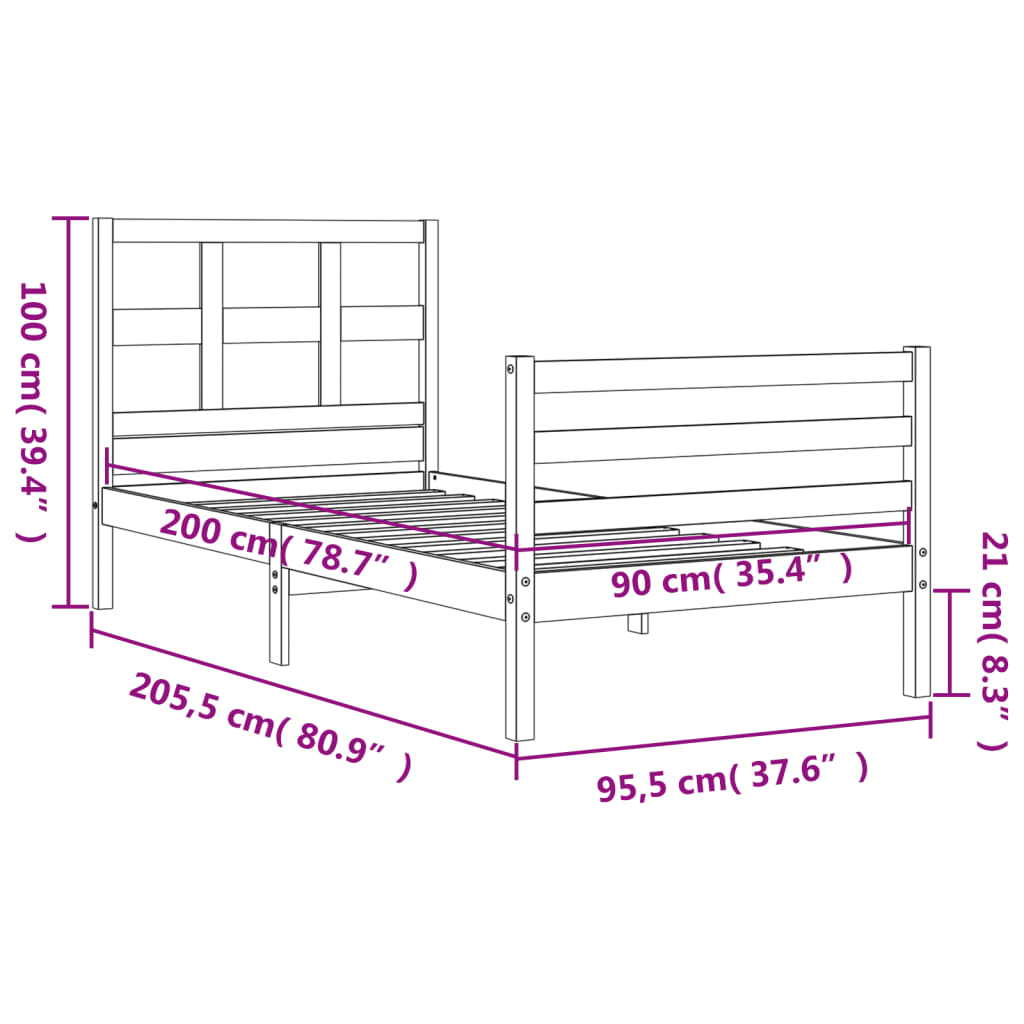 vidaXL Bed Frame without Mattress White 90x200 cm Solid Wood