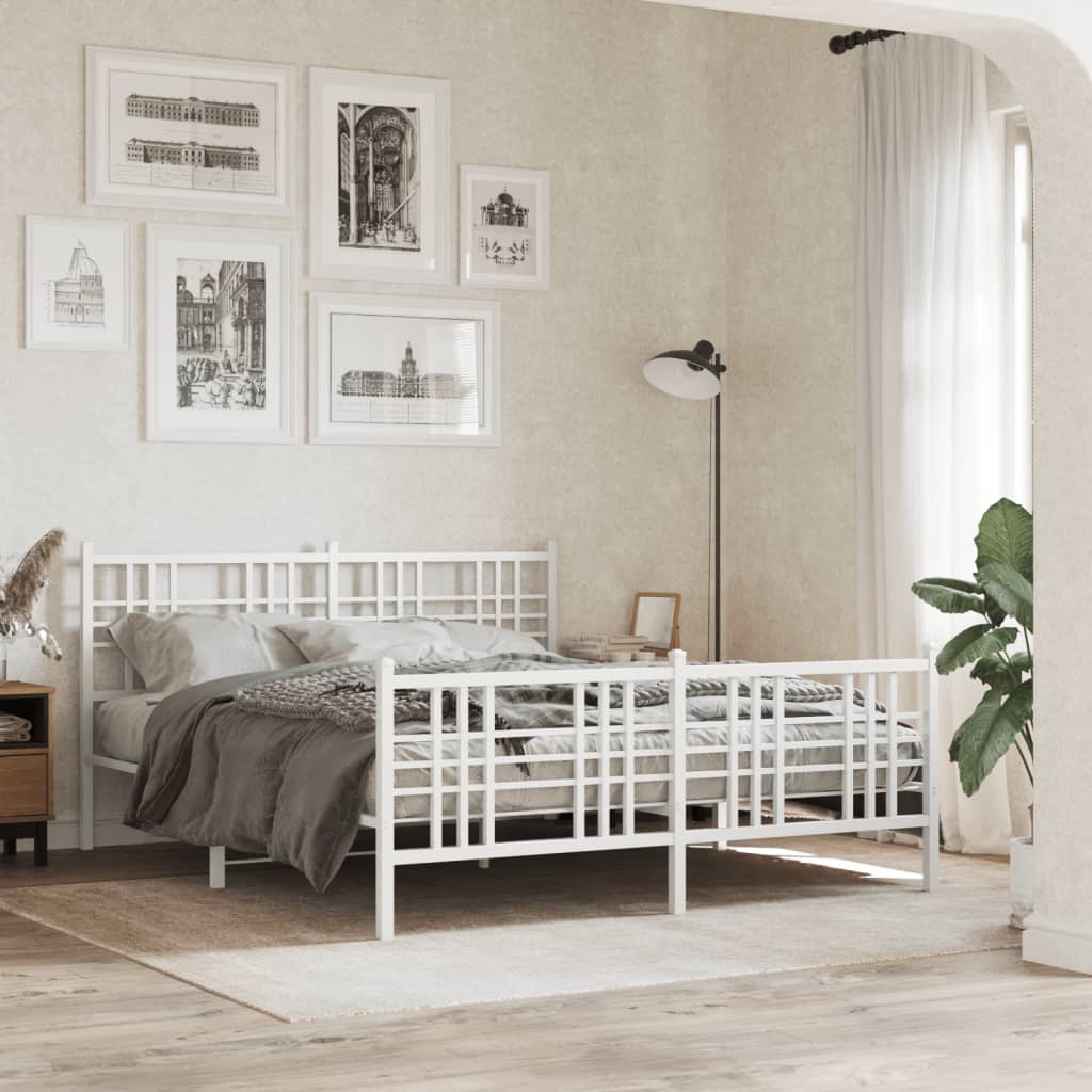 vidaXL Metal Bed Frame without Mattress with Footboard White 160x200 cm