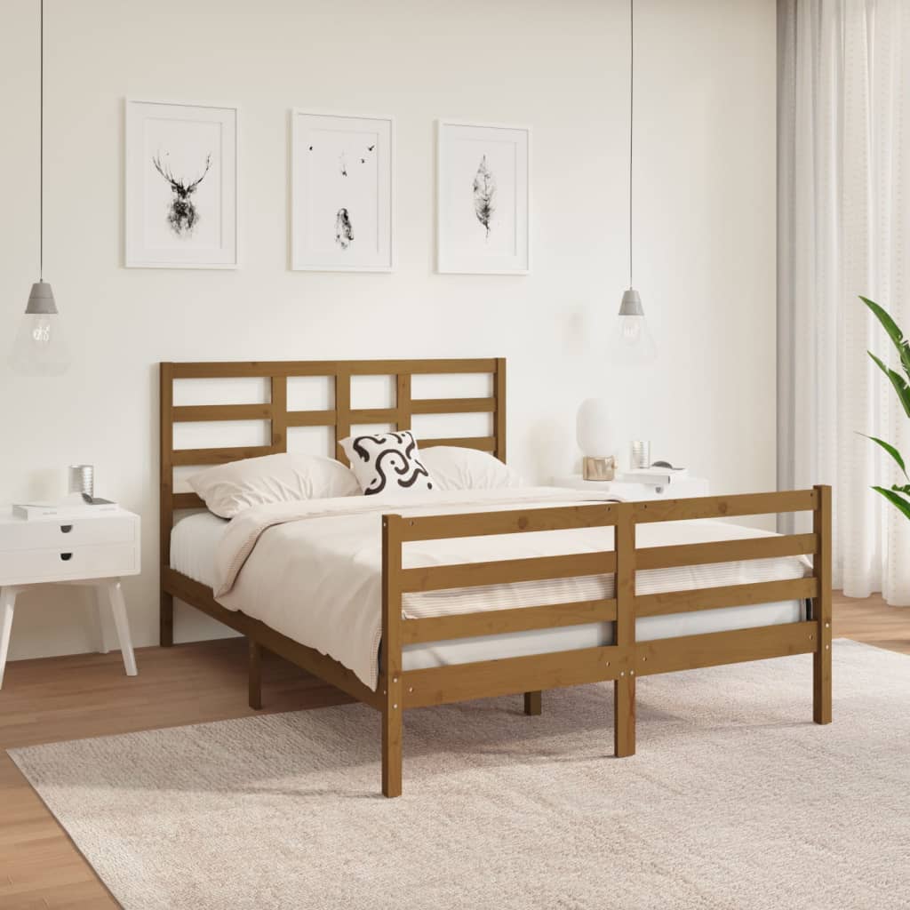 vidaXL Bed Frame without Mattress Honey Brown Solid Wood 120x190 cm Small Double