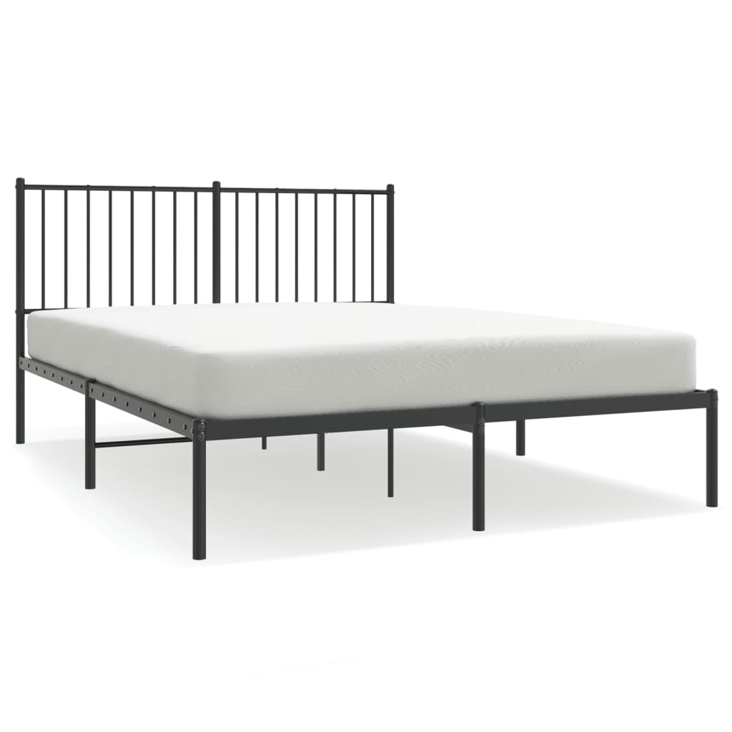 vidaXL Metal Bed Frame without Mattress with Headboard Black 135x190 cm Double