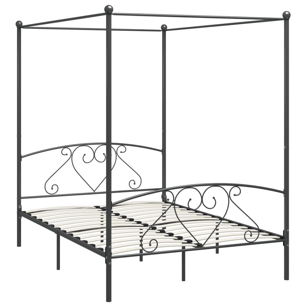 vidaXL Canopy Bed Frame without Mattress Grey Metal 140x200 cm