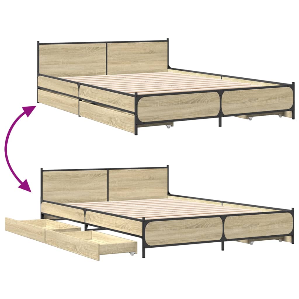 vidaXL Bed Frame with Drawers without Mattress Sonoma Oak 140x190 cm