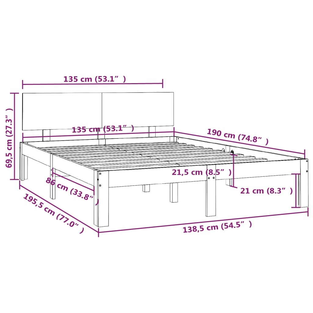 vidaXL Bed Frame without Mattress Black 135x190 cm Double