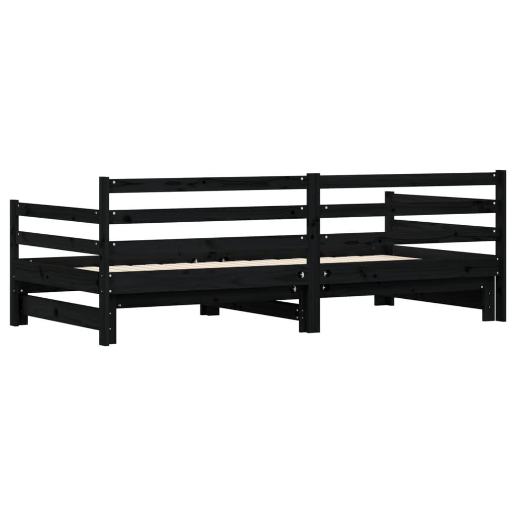 vidaXL Daybed with Trundle without Mattress Black 90x200 cm Solid Wood