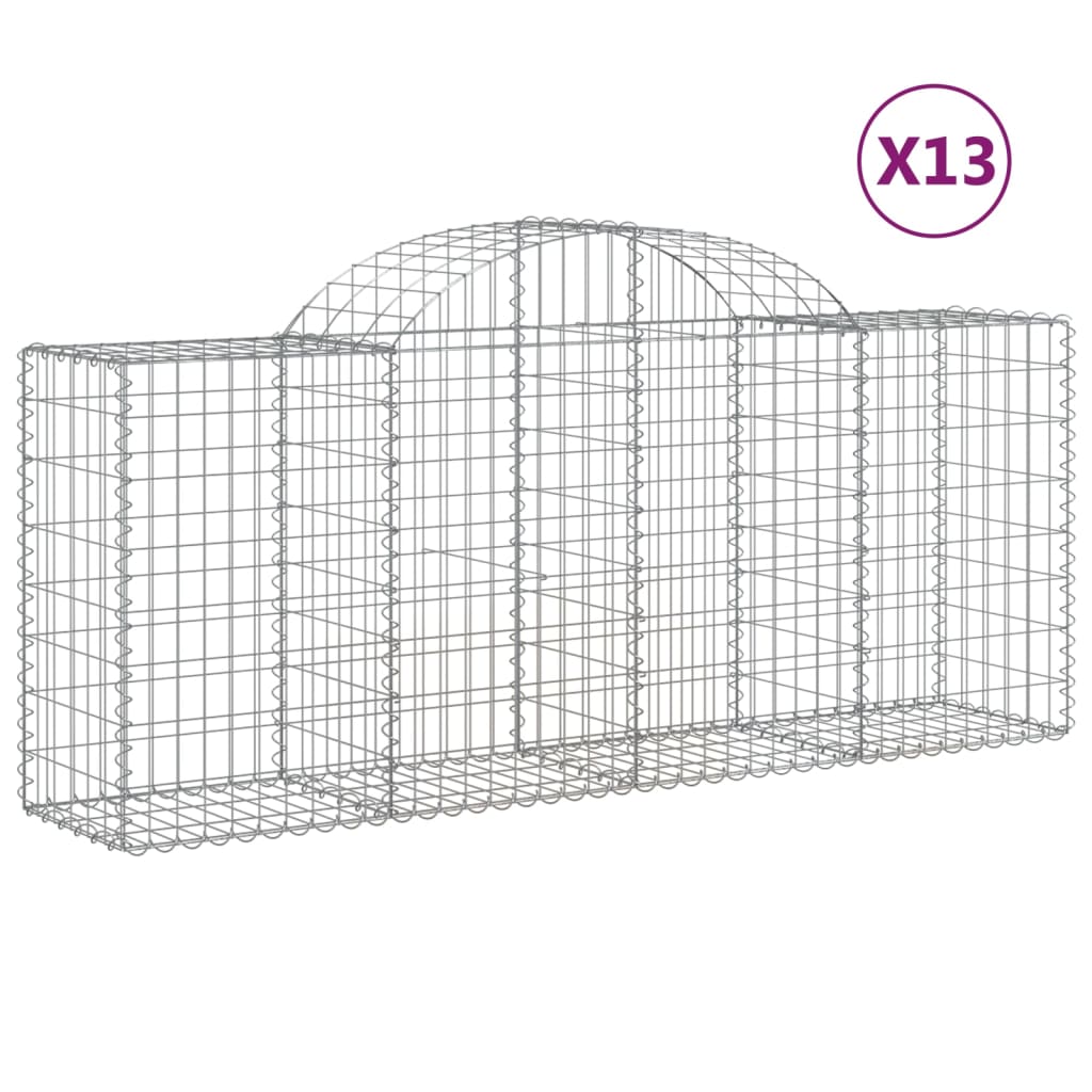 vidaXL Arched Gabion Baskets 13 pcs 200x50x80/100 cm Galvanised Iron