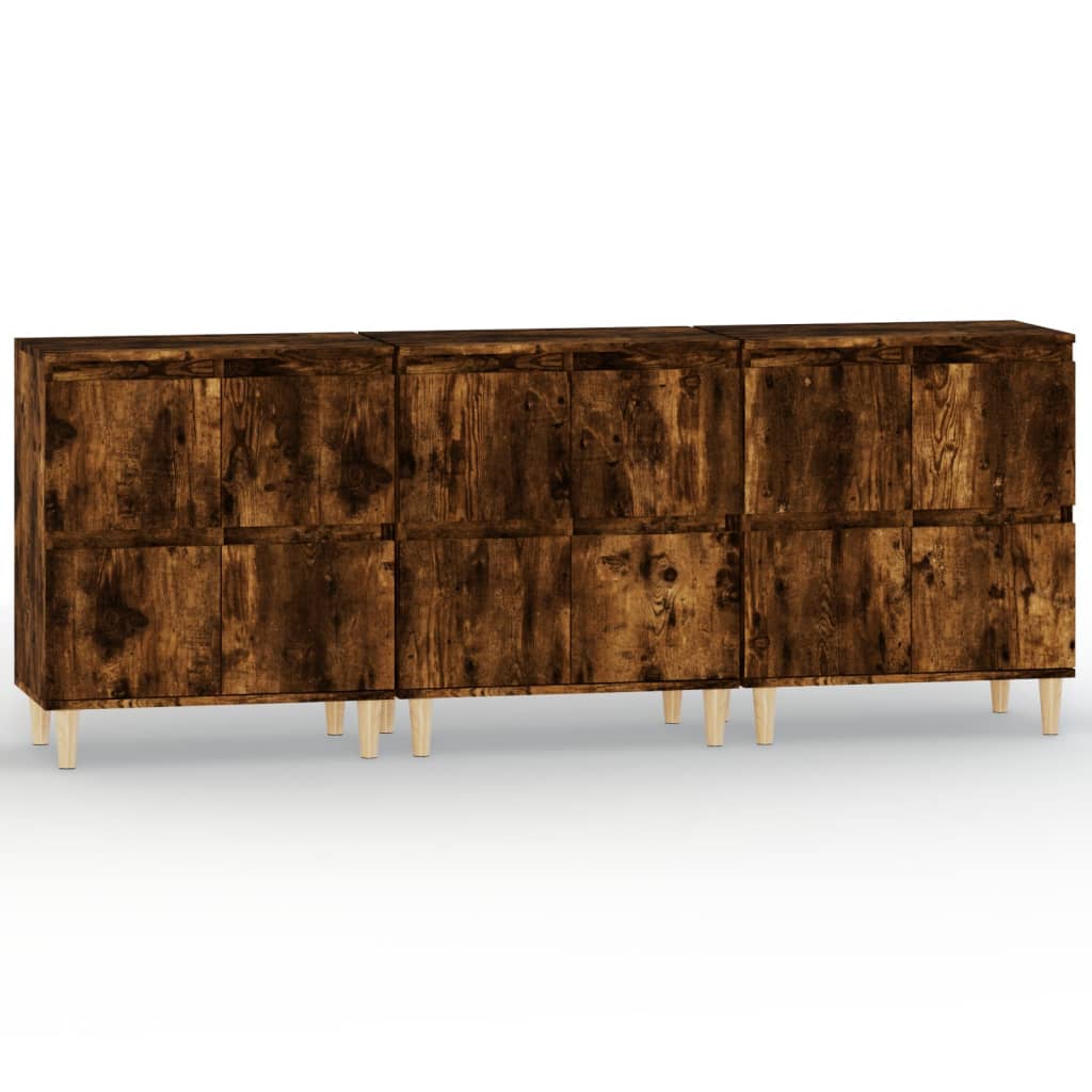 vidaXL Sideboards 3 pcs Smoked Oak 60x35x70 cm Engineered Wood