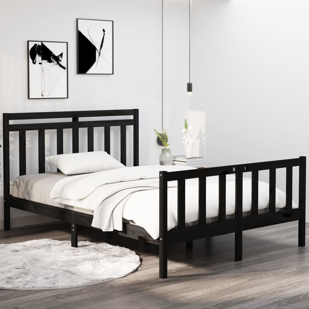 vidaXL Bed Frame without Mattress Black 135x190 cm Double Solid Wood