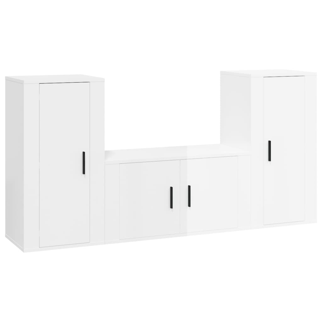 vidaXL 3 Piece TV Cabinet Set High Gloss White Engineered Wood