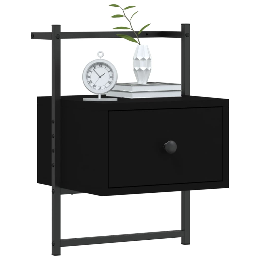 vidaXL Bedside Cabinets Wall-mounted 2 pcs Black 35x30x51 cm Engineered Wood