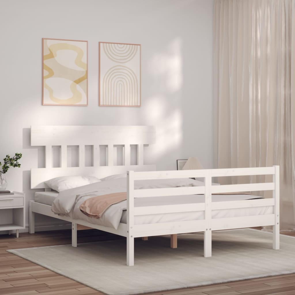 vidaXL Bed Frame without Mattress White Double Solid Wood