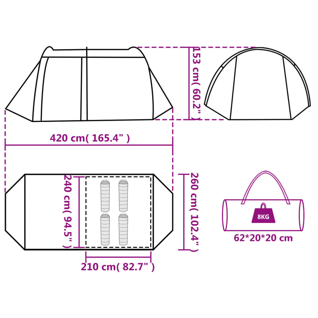 vidaXL Camping Tent Tunnel 4-Person Grey and Orange Waterproof