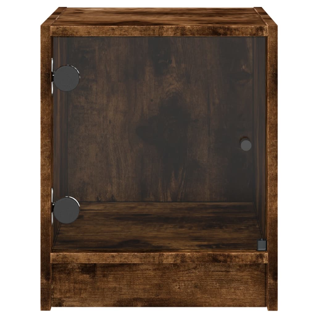 vidaXL Bedside Cabinet with Glass Door Smoked Oak 35x37x42 cm