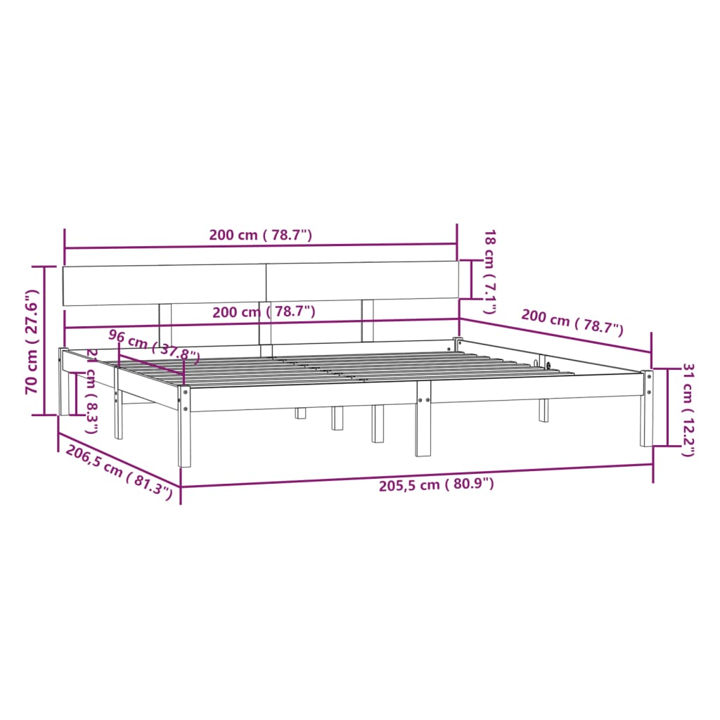 vidaXL Bed Frame without Mattress Solid Wood 200x200 cm