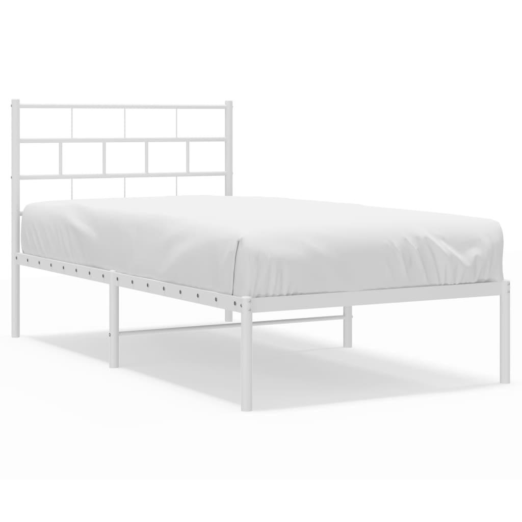 vidaXL Metal Bed Frame without Mattress with Headboard White 90x190 cm Single