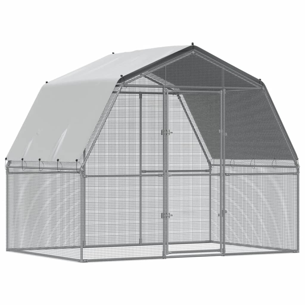 vidaXL Chicken Cage with Roof and Door Silver Galvanised Steel