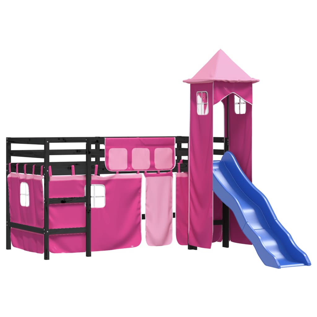 vidaXL Kids' Loft Bed with Tower without Mattress Pink 90x200 cm