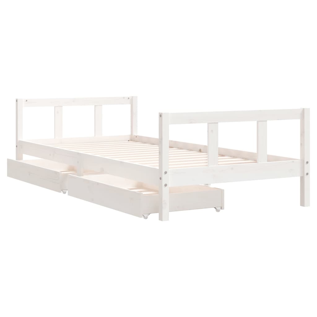 vidaXL Kids Bed Frame with Drawers White 90x200 cm Solid Wood Pine